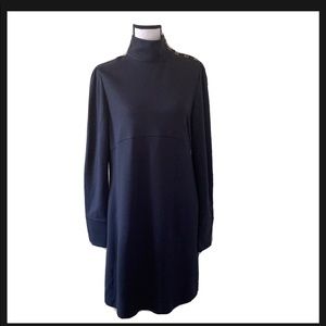 Laundry By Design Mockneck Navy Blue Dress Button Shoulder coquette minimalist